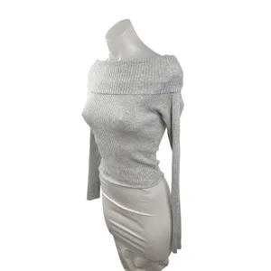 Princess Polly Women's Gray Ribbed Off the Shoulder Long Sleeve Sweater Top S/M thumbnail 2