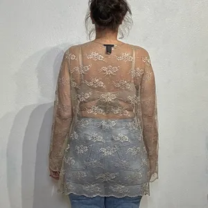 The Limited Beige Lace Sheer Long Sleeve Boatneck Top Sz XL thumbnail 9
