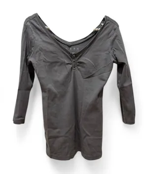 Guess size small grey long sleeve shirt v neck 3/4 sleeve 3 diamond rhinestones thumbnail 1