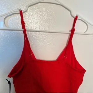 Japna Women's Size Medium Tank Top Red Faux Button Tie Front‎ Smocked 31027S thumbnail 7