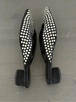 ZARA Black Studded Mules Size 37 Pointed Toe Kitten Heel Slip On Flats Chic thumbnail 11
