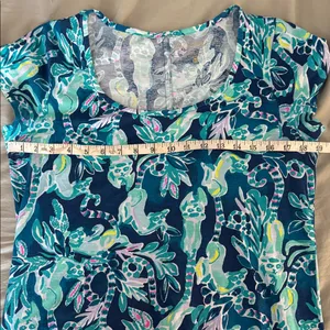Lilly Pulitzer Navy Blue Green Floral Print Mini t shirt Dress thumbnail 9