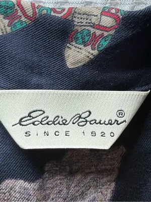 Eddie Bauer Button Down Shirt XLarge Skiing Hiking Winter Print Blue Vintage thumbnail 4