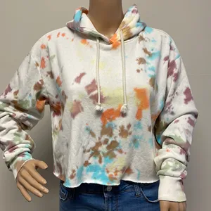 Wild Fable White Cropped Hoodie with multi color tie dye spots size S thumbnail 1