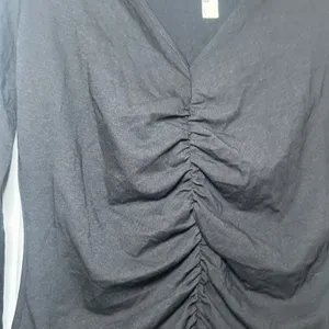 NWT Madewell Shirred V-Neck Long-Sleeve Top black women's large minimal basic thumbnail 2