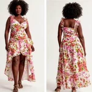 NWT Abercrombie & Fitch Floral Ruffle Strap High-Low Maxi Dress LT Wedding Guest thumbnail 6