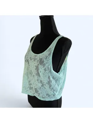 Vintage Y2K Victoria's Secret Pink mint lace coquette crop tank top Size XS 💚 thumbnail 5