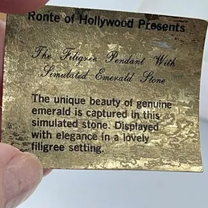 Vintage Ronte of Hollywood simulated Emerald pendant necklace goldtone metal thumbnail 3
