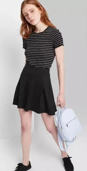 NWT Womens Wild Fable Fun Black Pleated Skater Mini Skirt - Sz S thumbnail 1
