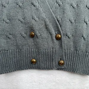 Leslie Fay Vintage 90s Academia S Sweater Vest Gray Cable Knit Double Breasted Preppy Retro thumbnail 3