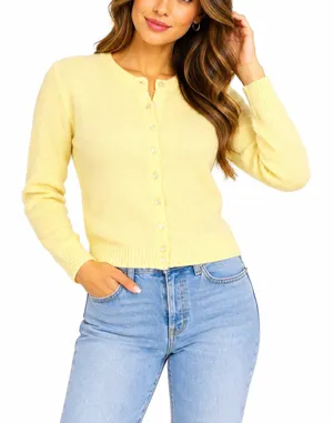 Cloth by Design Yellow Solid Knit Button Front Crew Neck Cardigan Sweater XS thumbnail 1