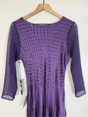 Komarov Beaded Neck Chiffon Charmeuse Midi Dress Purple Large NEW $335 thumbnail 10