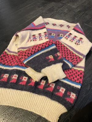 Vintage 80s Peruvian Alpaca Folk Hand Knit Sweater Llama Peru thumbnail 1