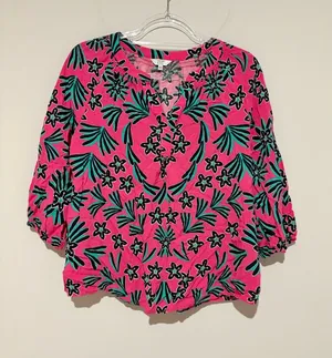 Crown & Ivy floral notch neck blouse‎ pink blue size large thumbnail 1