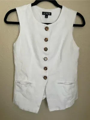J. Crew Cutaway Vest Top Linen Size 2 White Quiet Luxury Sophisticated thumbnail 5