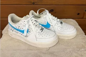 Nike Womans Air Force 1 Custom sneakers blue/yellow Sz 5.5 DD8959-100 thumbnail 1