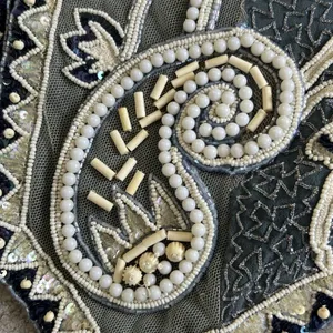 Ella Singh Vest Womens Large Beaded Sequins Silk Festival Boho Blue Cream Heavy thumbnail 4