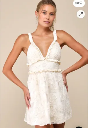 Lulus Cream ruffle dress thumbnail 3