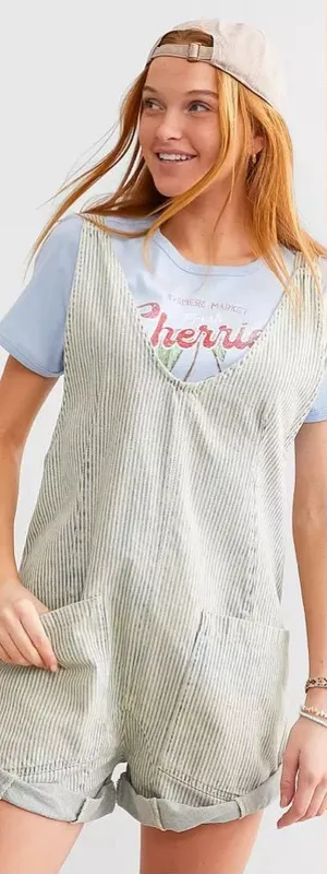 We The Free Free People High Roller Railroad Stripe Cotton Overalls Sz XS 🧡🍄 thumbnail 1