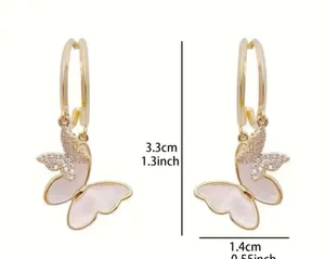 18K Gold Butterfly Pendant Hoop Earrings thumbnail 8