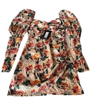 Pretty Little Thing Mini Dress 4 Multi Floral bodycon boho preppy festival NWT thumbnail 1