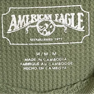 Women's Juniors American Eagle Long‎ Sleeve Henley Size Medium Green Hippie Boho thumbnail 3