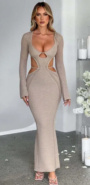 Nadine Maxi Dress - Beige Size Small thumbnail 1