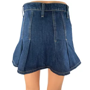 Zara Women's Blue Pleated High Waisted Mini A-Line Flared Denim Jeans Skirt XS thumbnail 3