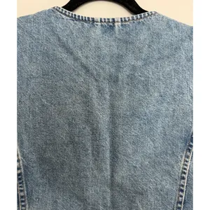 Free People We The Free Aimee Denim Long Vest‎ Ultra Light Beam Women's Size Med thumbnail 4