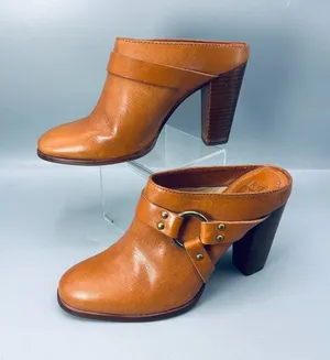 Frye Clogs Platform Mules Womens 7 Tan Belted Harness Cognac Block Heel 3472449 thumbnail 1