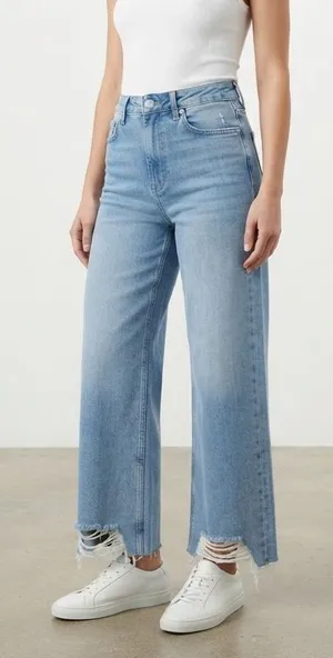 ZOE + PHOEBE High Rise Wide-Leg Jeans 5 Fits Like 26/2 Light Distressed Wash EUC thumbnail 1
