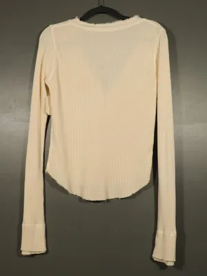 NWT Free People Long Sleeve V Neck Henley in Ivory Size Medium thumbnail 2