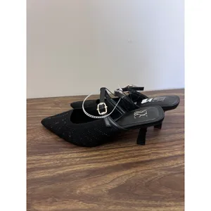 New‎ York & Company Black Rhinestone Knit Pointed Toe Kitten Heel Mules NYC sz 7 thumbnail 4