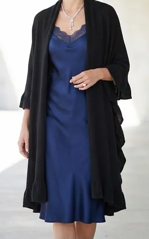 Evelyn Grace Women’s 100% Cashmere Ruffle Shawl Black One Size One Size thumbnail 1