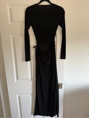 Zara Black Long-Sleeve Maxi Dress with back cut out thumbnail 4