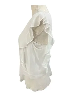 White Ruffle Sleeves V-neck Peplum Blouse Size M Pullover Summer Casual thumbnail 3