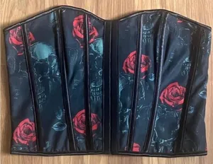 Gothic Skull & Red Rose Overbust Corset Top Size L thumbnail 1