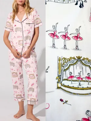 BedHead Swan Lake Short Sleeve Classic Stretch Jersey Cropped Pajama Set Ballet thumbnail 2