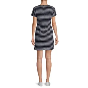 Tommy Hilfiger Women's Blue Striped Short Sleeve Split Neck Mini Sheath Dress 2 thumbnail 2