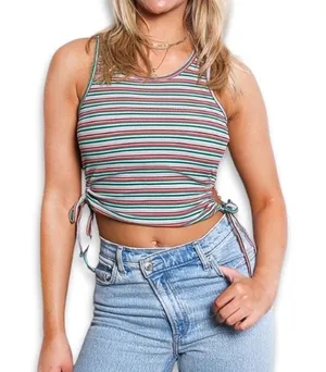 Freshman Tank Top Sleeveless Drawstring Side Ribbed Striped Multicolor W XS NWOT thumbnail 1