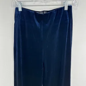 MNG Mango Navy Blue Velvet Pants Women's Straight Leg Pull On‎ Contemporary Chic thumbnail 3