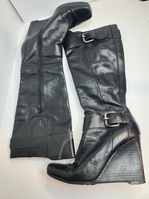 Nine West Niolia Black Leather Wedge Knee High Boots Womens Size 9 M thumbnail 4