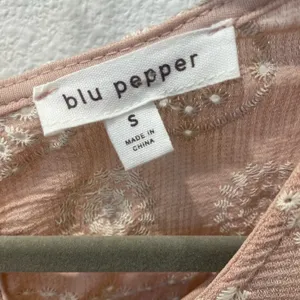 BLU PEPPER Soft Pink Embroidered Eyelet Mini Dress Small Coquette Cottagecore thumbnail 15