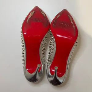 Christian Louboutin Metallic Silver Gloss Clear PVC Spike Me 100 Pumps Size 39 thumbnail 11