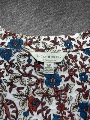 Lucky Brand Women’s Small Floral Border Print V-Neck Cotton Modal Top thumbnail 4