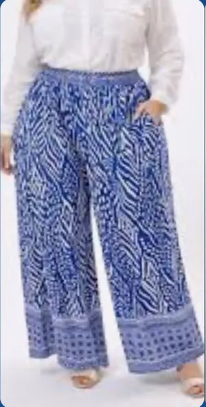 Millenium Wide Leg Pull On Pants Blue White Size 3x Rayon Resortwear Vacation thumbnail 1