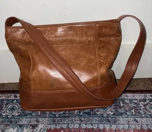 The Sak Tan Light Brown Tooled Leather Shoulder Bag Purse thumbnail 1