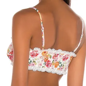 For Love & Lemons Ravi Floral Tie Front Bikini Top Eyelet Lace Trim Small thumbnail 2