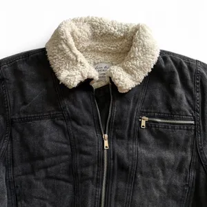 Love Tree Black Denim Jacket Cream Sherpa Collar Size L thumbnail 3