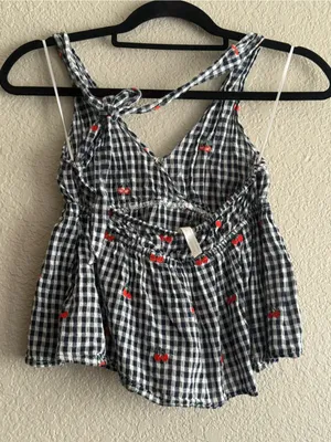 American Eagle Cherry Gingham Halter Peplum Top XS Embroidered Babydoll Y2K thumbnail 8